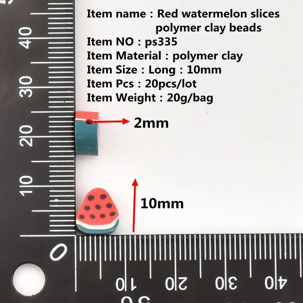 20pcs/lot Perforated Red watermelon slices polymer clay  DIY Fashion Accessories polymer clay beads for Jewelry Making