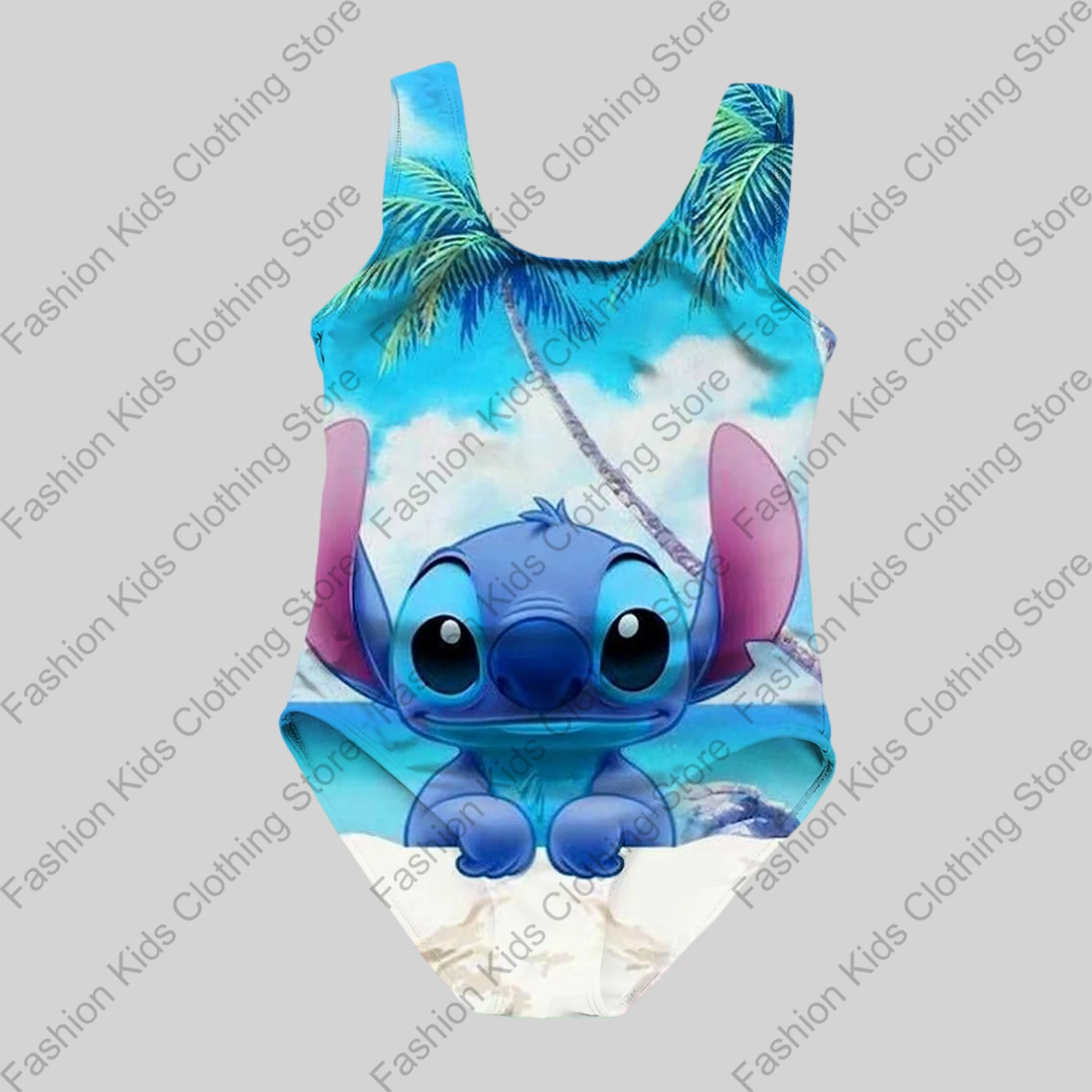 MINISO New Girls Summer Casual One-Piece Swimsuit Fashion Cartoon Cute Stitch 3d Printed Women Swimwear Sleeveless Swim Clothing