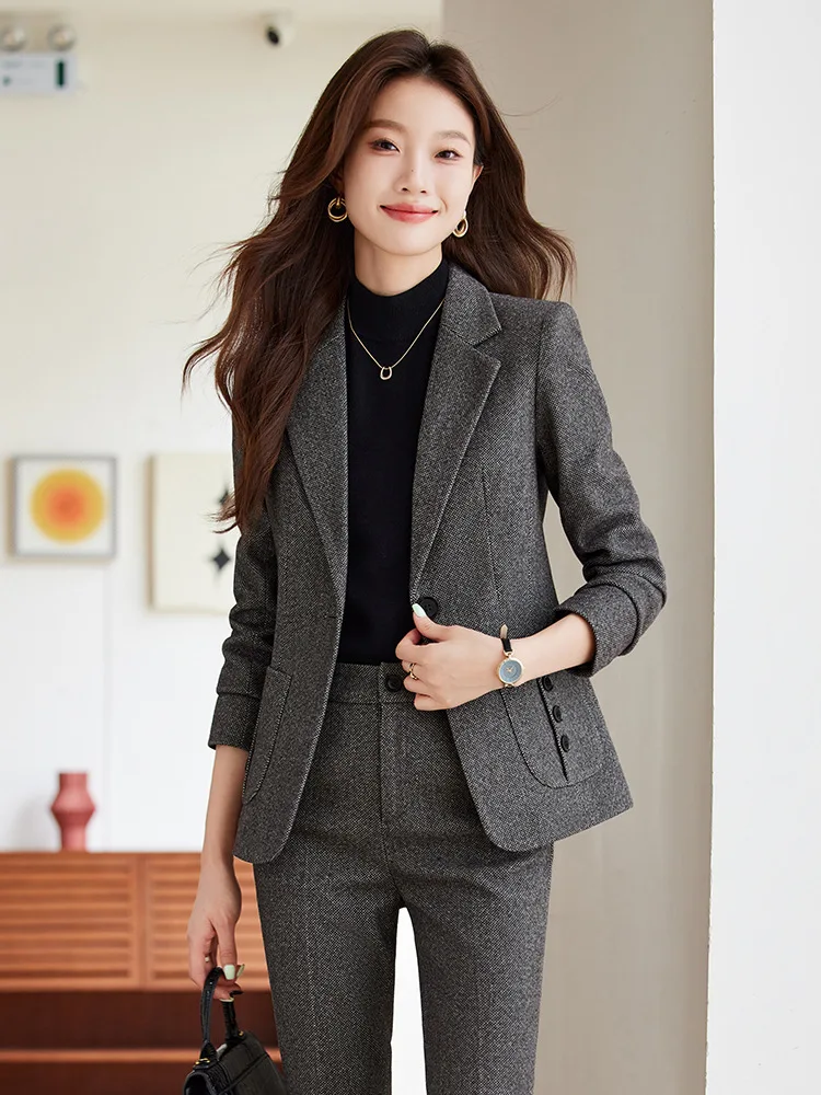 Trajes de negocios de tela de alta calidad para mujer, trajes de pantalón para mujer, Blazers profesionales de oficina para mujer, trajes profesionales, conjunto de Ropa de Trabajo