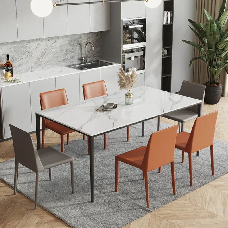 YY Marble Household Small Apartment Modern Simple Rectangular Carbon Steel Dining Table and Chair