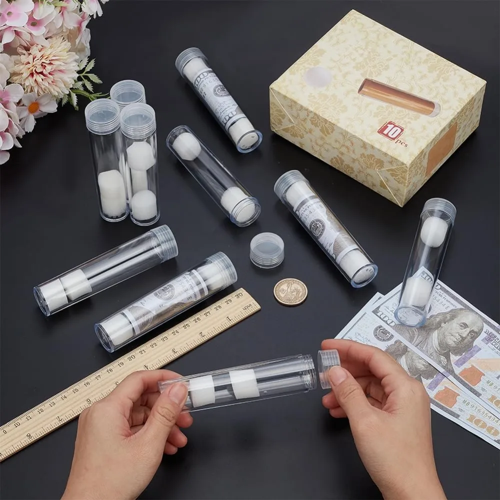 10 PCS Round Clear Coin Storage Tube 0.9inch Inner Diameter Plastic Coin & Paper Money Tube with Screw on Lid Coin Holders view 3
