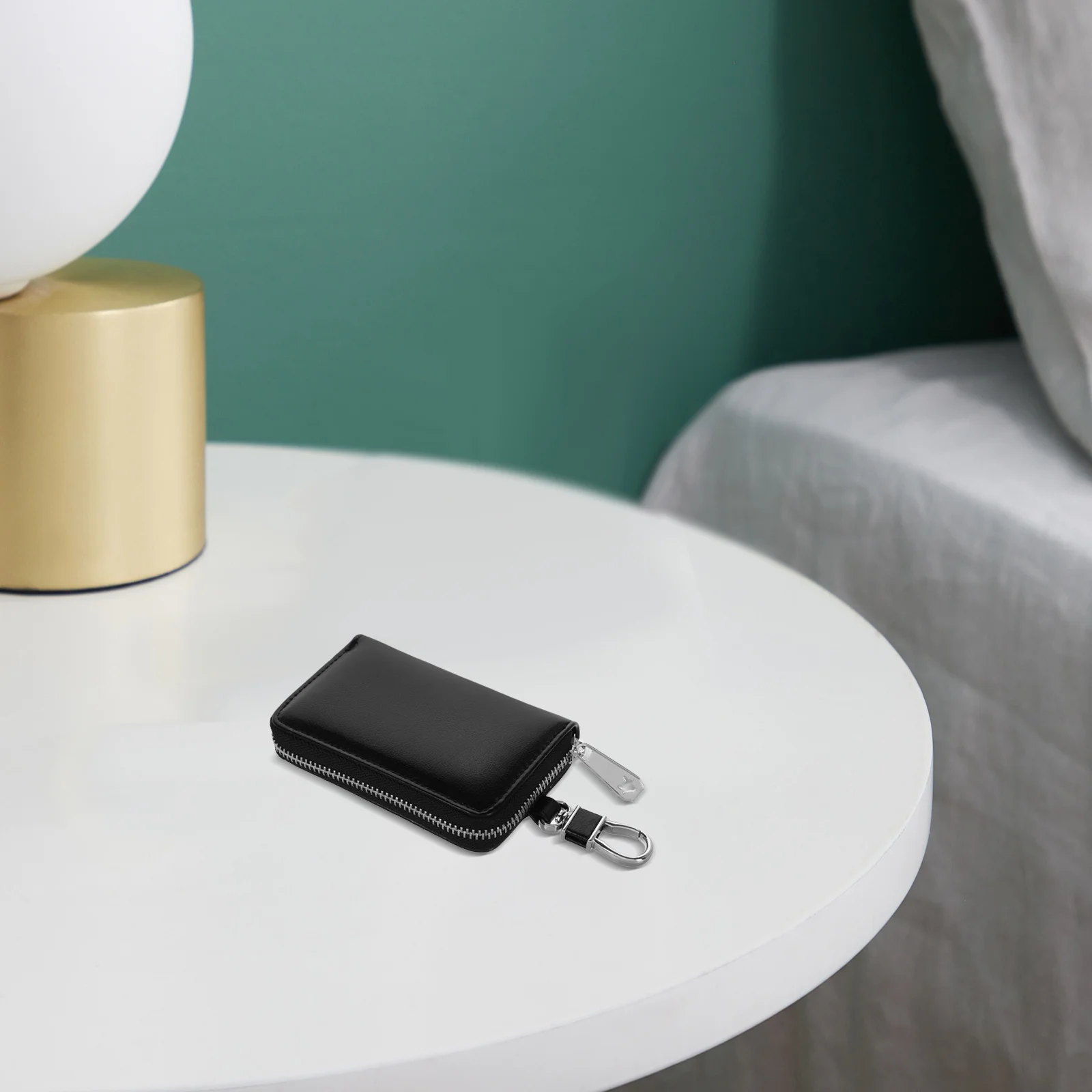 

Key Case Cowhide Zipper Wallet Car Key Pouch Metal Hook Keychain Holder Organizer for Small Items Car Keychain Pouch