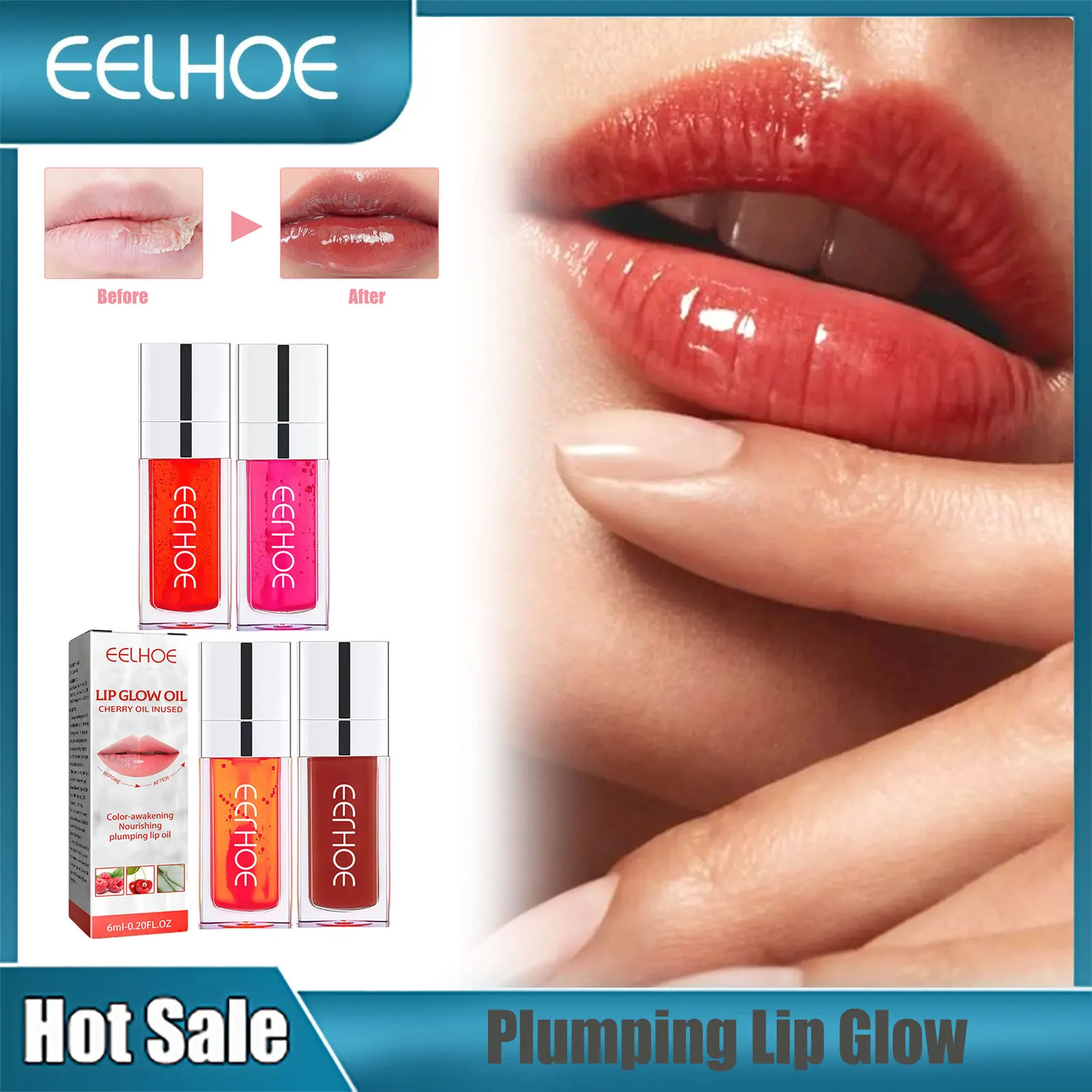 

EELHOE Plumping Lip Gloss Moisturizing Reduce Fine Line Increase Elasticity Waterproof Tinted Lips Glaze Oil Plumper Care Makeup