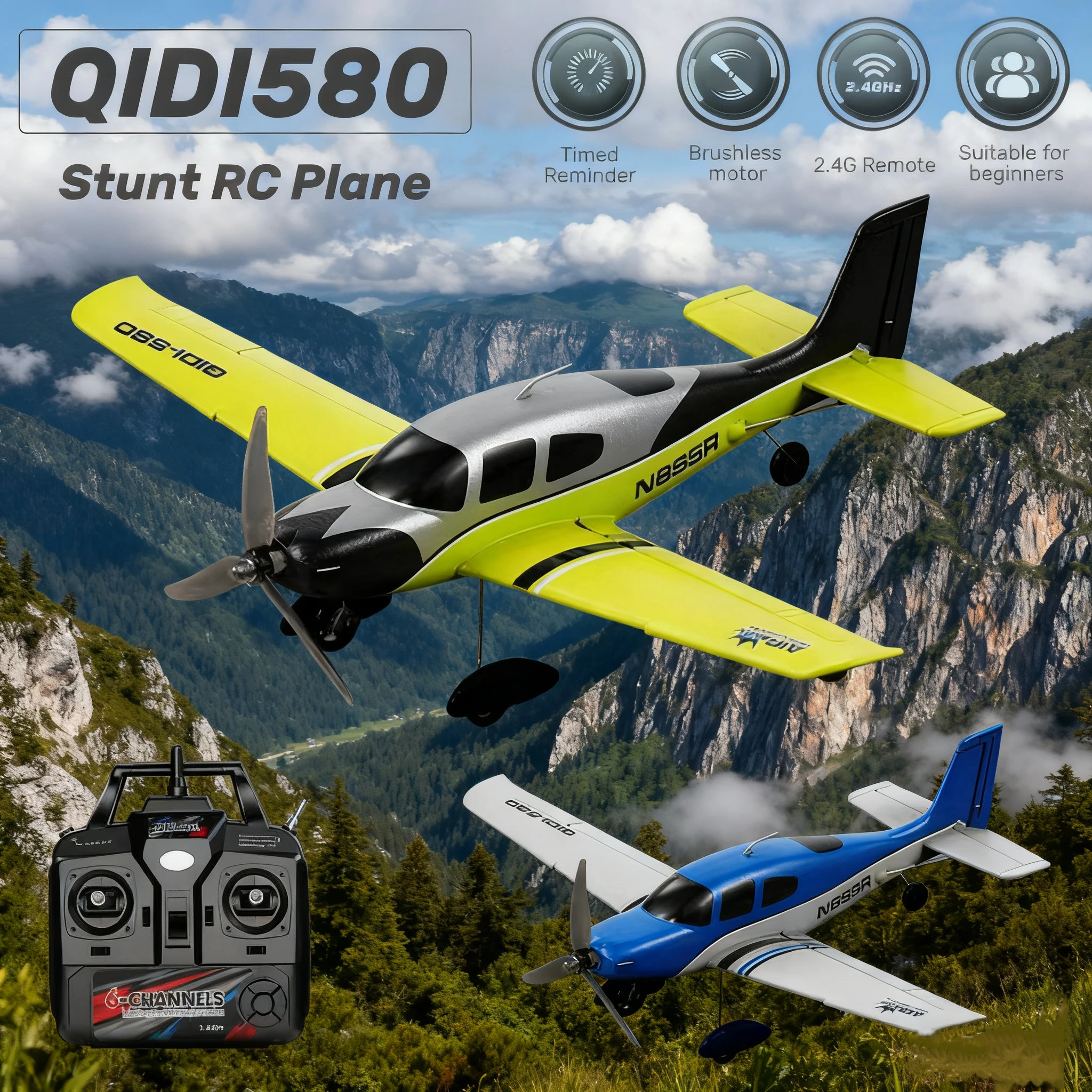 

qidi-580 Scale RC Aircraft Cirrus SR22 Model | Brushless Motor | LED Lights | Durable Material | for Beginners & Experts