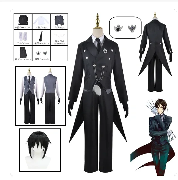 

Sebastian Michaelis Cosplay Costume Black Butler Adult Carnival Uniform Wig Anime Halloween Party Costumes Masquerade Women Game