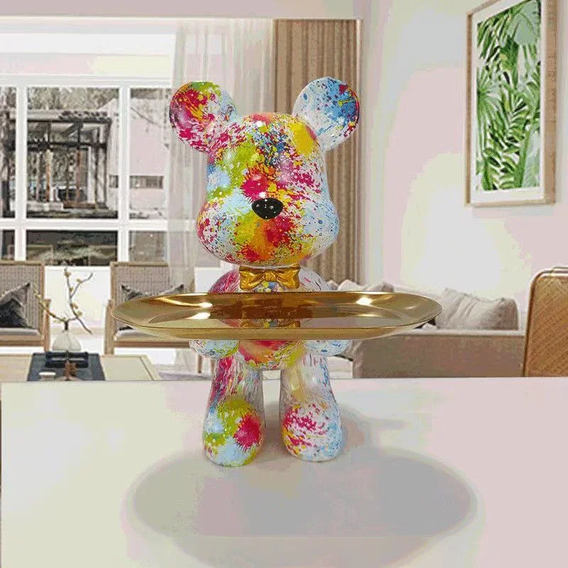 29cm Graffiti Bear Figurine Home Decoration Animal Statue Keys Storage Shelf Modern Room Sculpture Table Decor Abstract Ornament