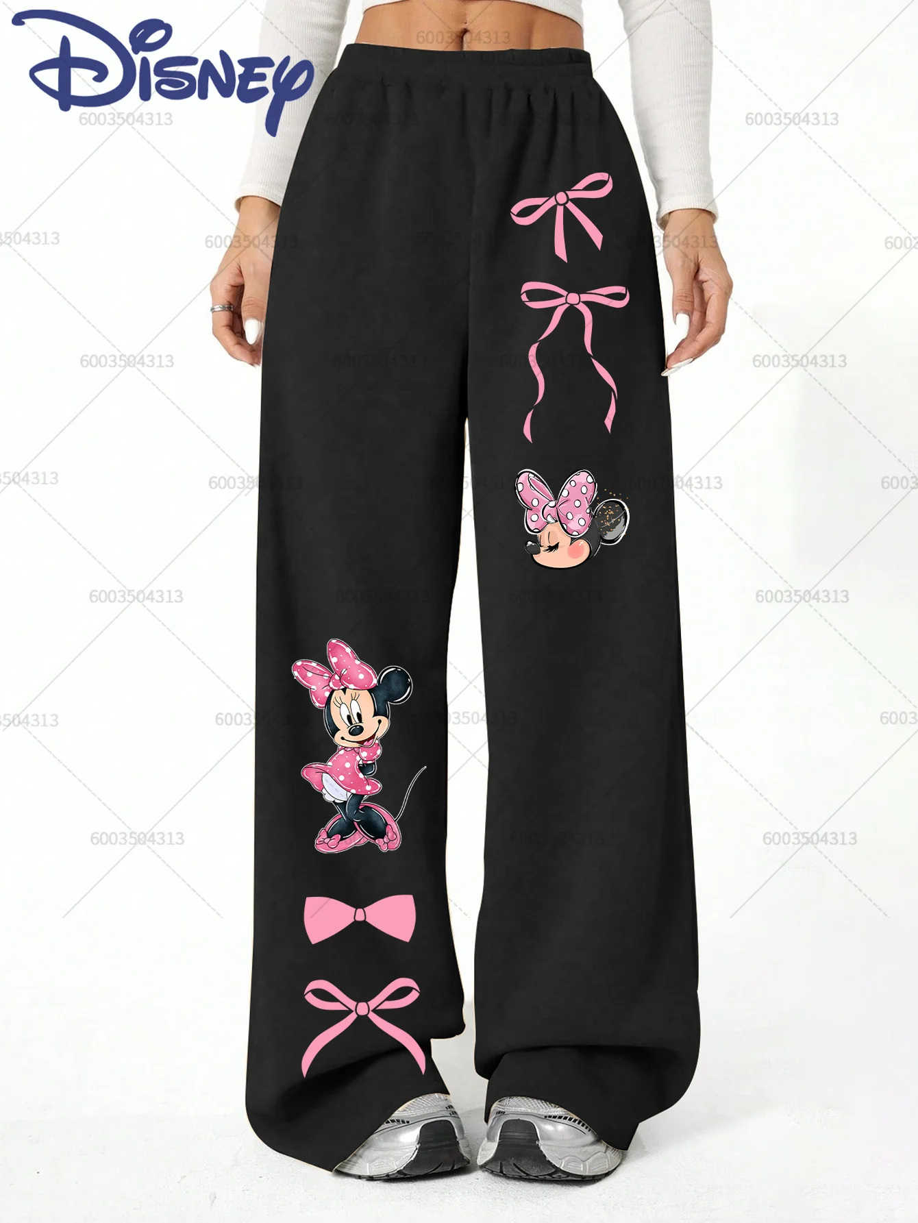 المرأة ديزني ميني ماوس القوس السراويل المستقيمة الرجال السراويل الوزن الثقيل عادية الخريف الشتاء الصوف المتضخم واسعة الساق بنطلون #1