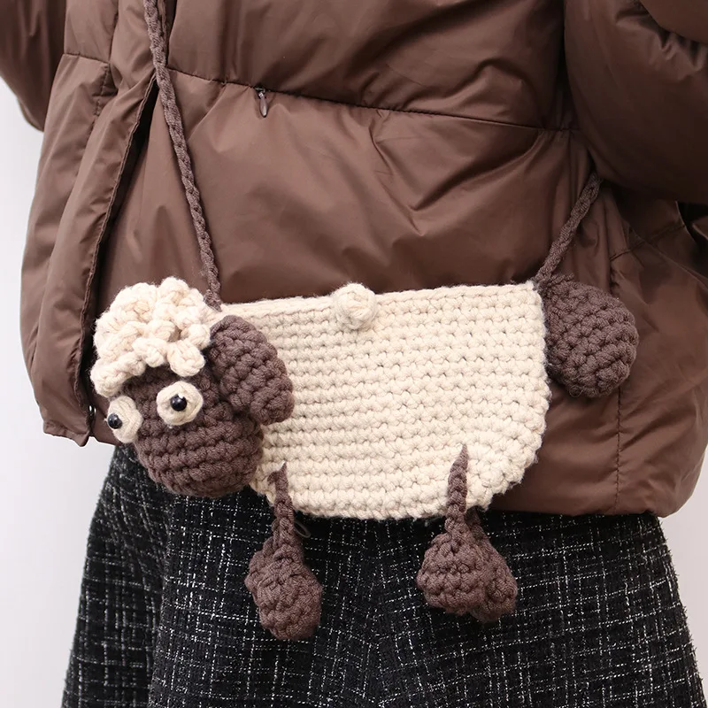 1Pcs New Cute Shoulder Bag Lovely Woven Sheep Kids Crossbody Bag Handmade Weave Children Small Fun Bag Purse Wallet Kid Gift