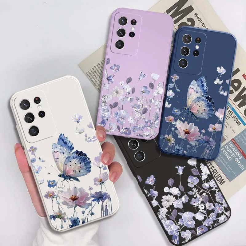 Watercolor Butterfly Pink Flowers Cover For Samsung Galaxy S22 S21 S20 S10 S10E Plus Ultra Lite FE 5G Soft Phone case