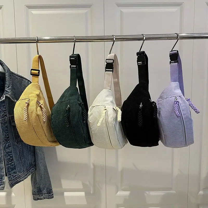 

Large Capacity Corduroy Running Belt Bag; Women's Designer Half Moon Waist, Crossbody Bag