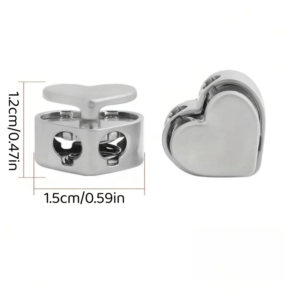 Herzförmiger Kordelstopper aus Metall, dekorativer Kordelzugverschluss für Kleidung, Ledertaschen, DIY-Bastelarbeiten, Verzierung – Detail 3