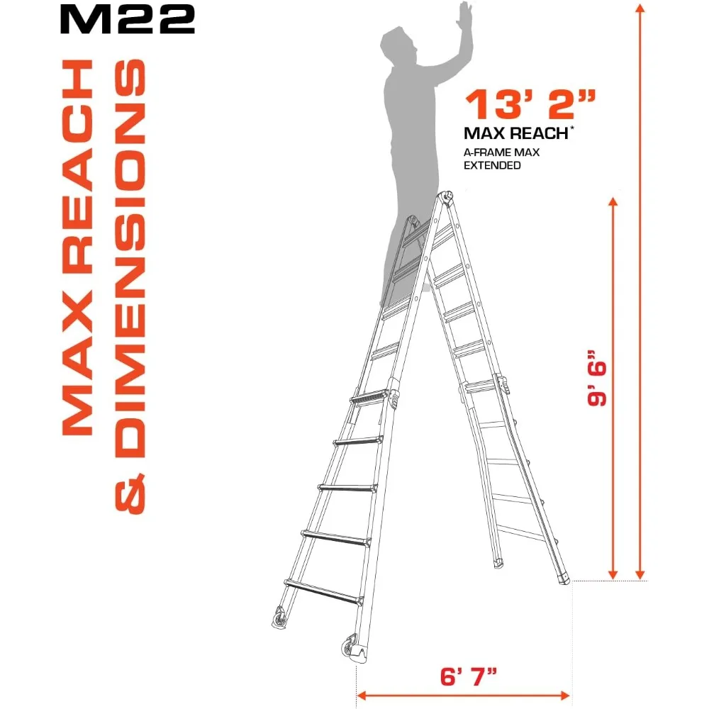 

Ladders Velocity Multi-Position Ladder, 17-Ft, Aluminum 300 lb Load Capacity, Type 1A Extra Heavy Duty, 18-Ft Reach Height
