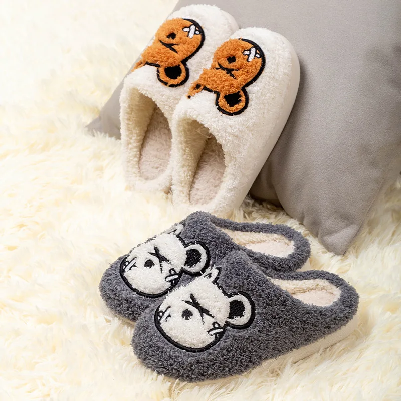 

Children's Cotton Slippers For Girls Autumn Winter Indoor Home Cute Plush Warm Large Child Para Bear Slippers For Boys