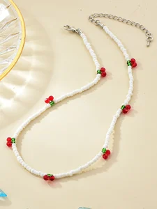 Jauh Baru Musim Panas Yang Indah Beras Manik-manik Manik-manik Kalung Segar dengan Strawberry Cherry Kalung Wanita 8 kalung manik-manik panjang penjualan terbaik - №