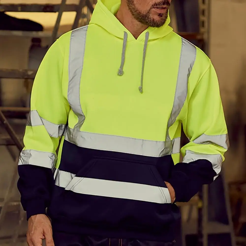 Sudadera fluorescente reflectante de alta visibilidad para hombre, sudaderas a juego de colores a la moda, Jersey seguro