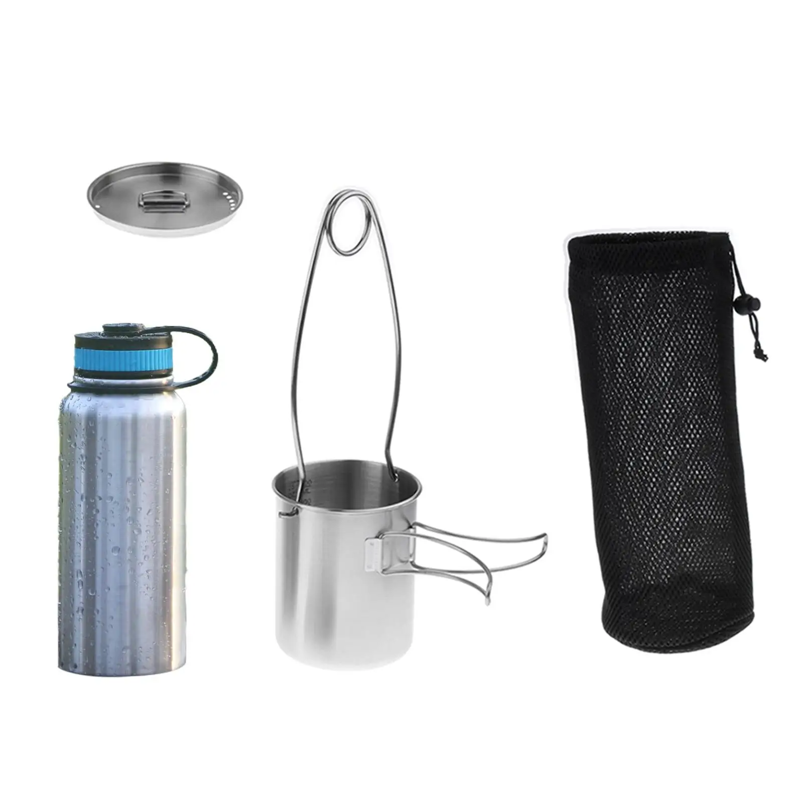 

1L Stainless Bottle and Cup with With Mouth Spreader Hanger Storage Bag for Camping Fishing Hiking Traveling