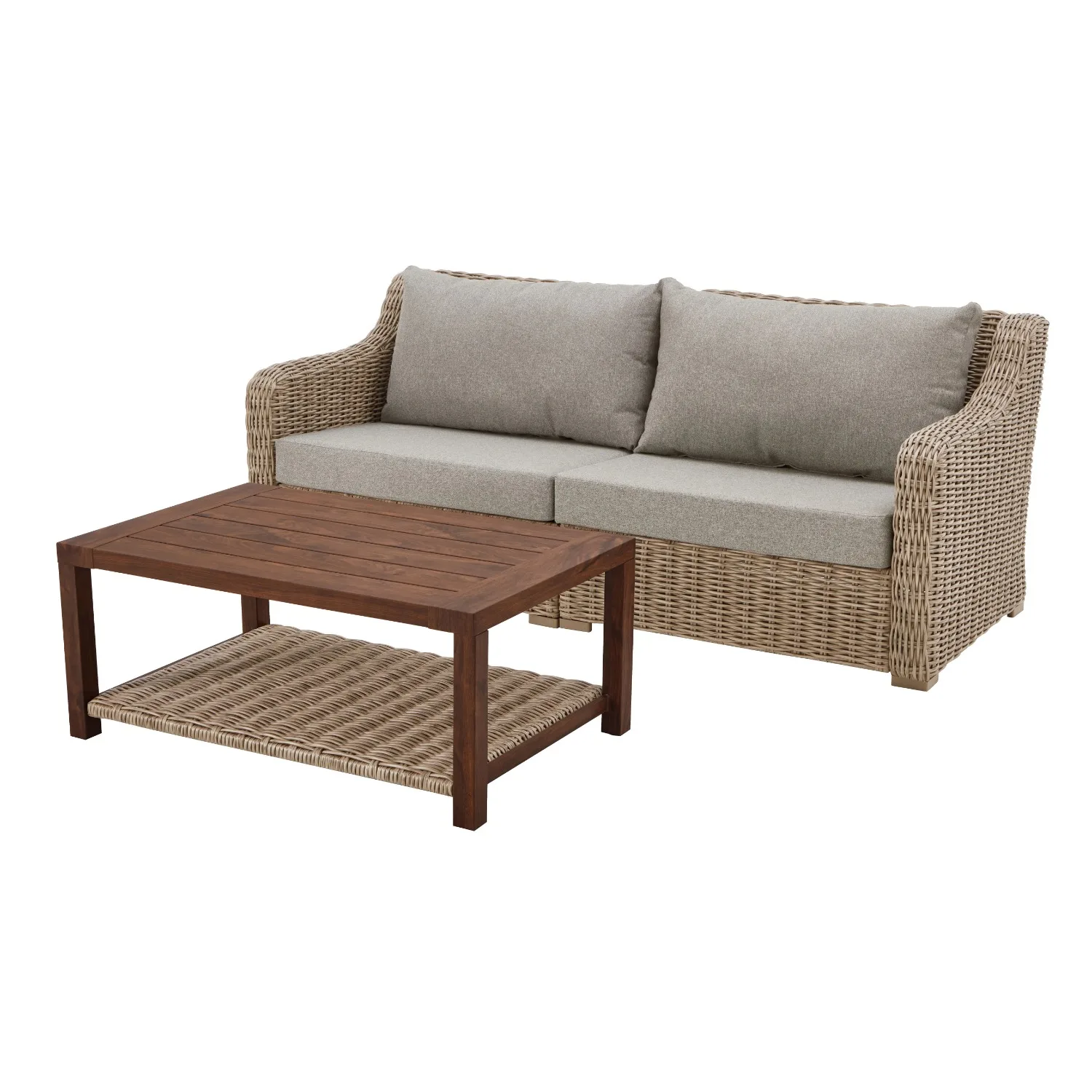 Better Homes & Gardens Bellamy 2 Piece Outdoor Sofa Gray Cushions & Coffee Table Set with Patio Cover