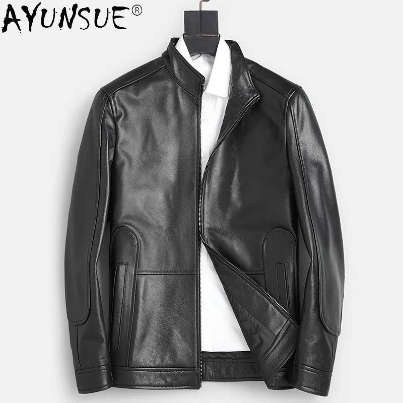 

AYUNSUE Autumn Geniune Cowhide Leather Jackets Men Black Leather Coats Mens Motorcycle Korean Outerwear Casaco Masculino SQQ298