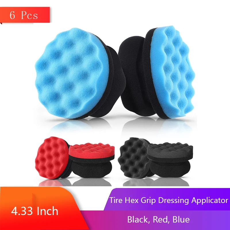 4.33 Inch Tire Hex Grip Dressing Applicator 6 Pcs Car Detailing Foam Sponge Reusable Tire Cleaner Sponge for No Slip Tire