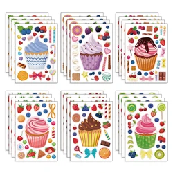 6/12Sheets Puzzle Stickers Create Your Own Cupcake Ice Cream Make a Face Kids Toys Assemble Jigsaw Children Birthday Party Gifts