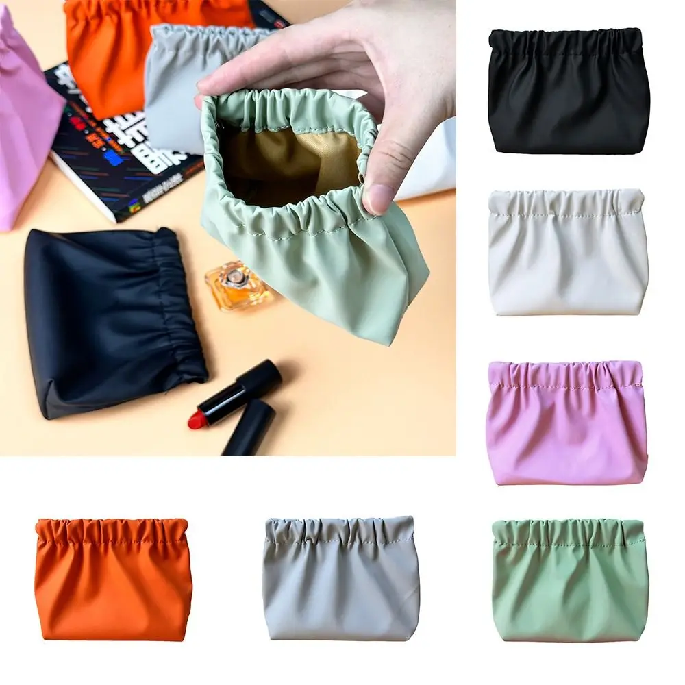 Leaf Spring Bag Solid Color Self-closing Cosmetic Bag Data Cable Storage Bag Large Capacity Storage Bags Travel Makeup Bag