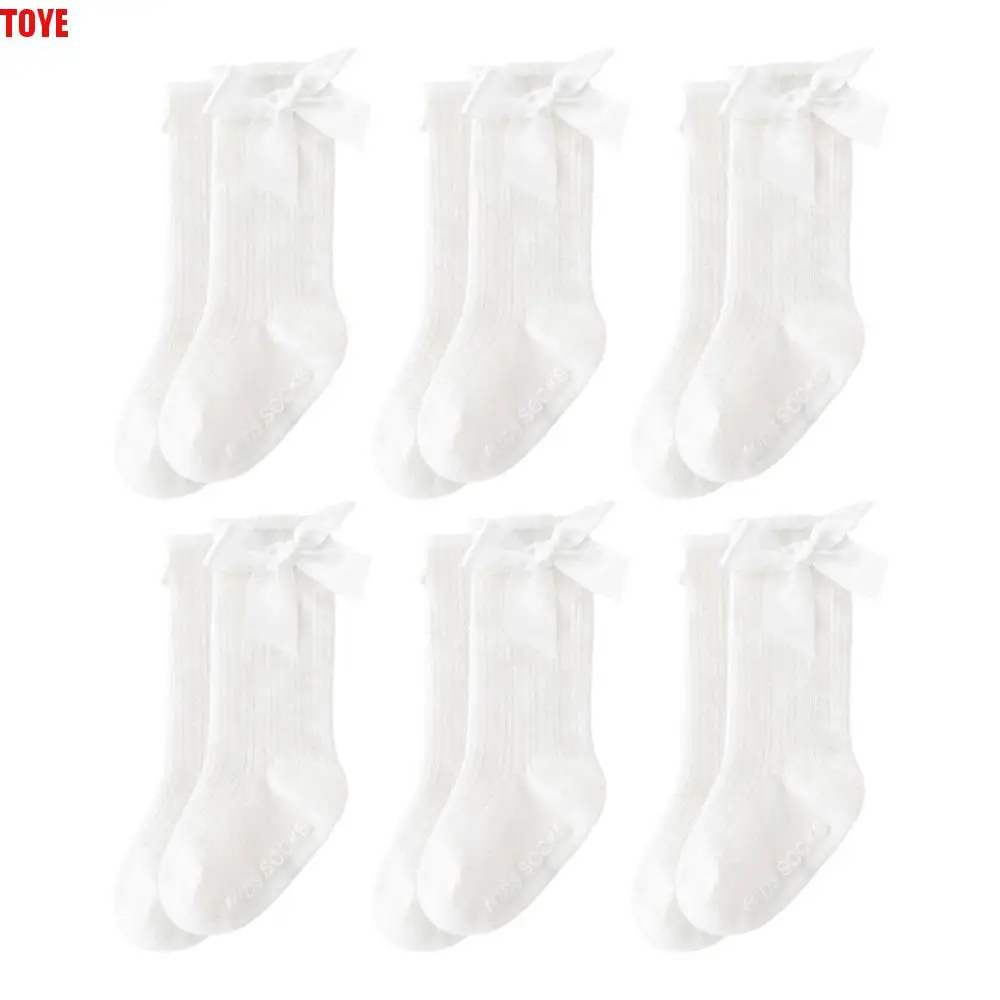 

6 Pairs Cute Long Baby Knee Socks Soft Breathable Kids Socks Anti-slip Elastic Big Bow Hosiery Baby Clothing