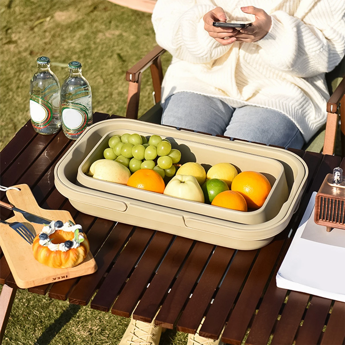 New multifunctional picnic basket with tray table multi-functional waterproof and leak proof foldable camping box with lid