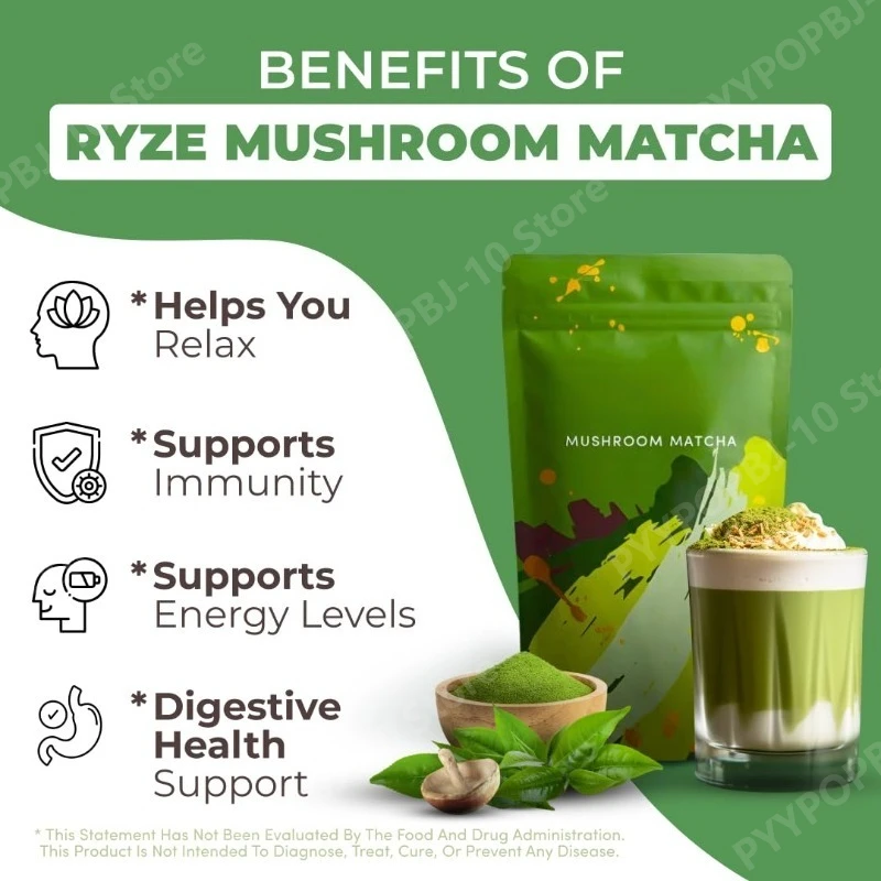 Organic Mushroom Matcha Supplement with Ganoderma Lucidum Lion’s Mane 180g of Natural Nutrients view 3