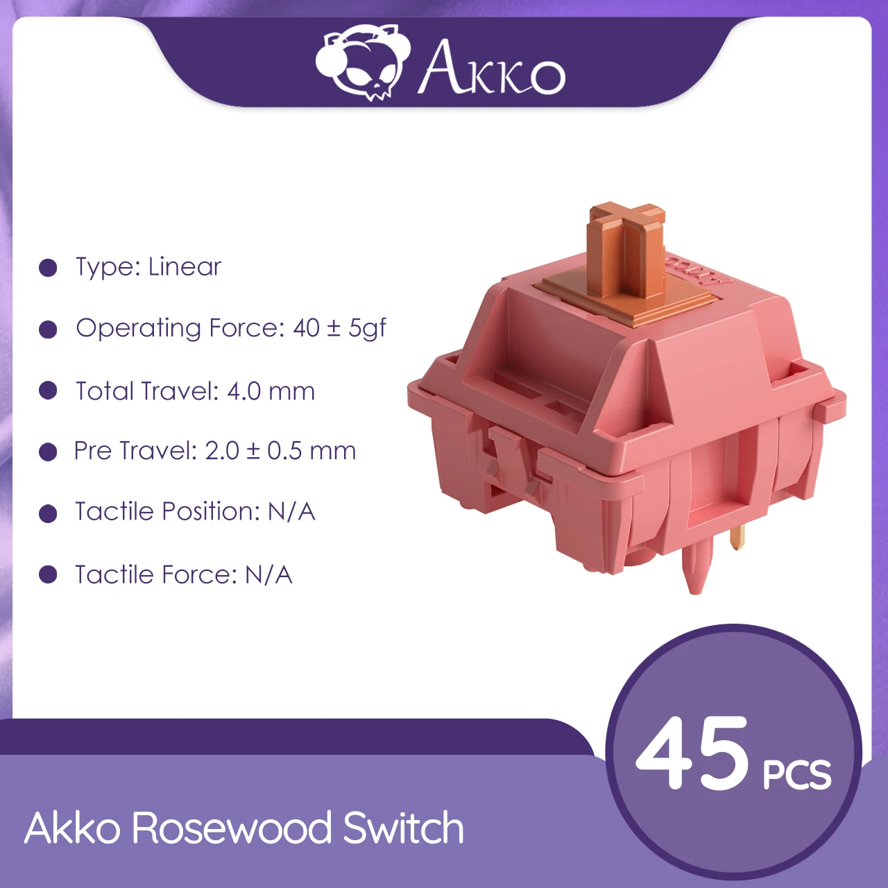 Akko Rosewood Switch 5 Pins 40gf Lineaire Schakelaar Fabriek Lubed Deep Low-Pitch Compatibel Met Mx Mechanisch Toetsenbord (45 Stuks)