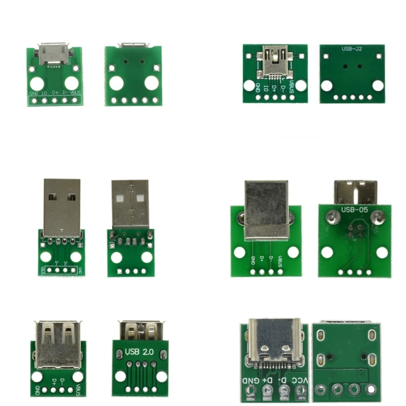 10Pcs/Lot MICRO MINI5P type-c USB USB2.0 To Dip Female B-type Square Interface Printer Mike PCB Converter Adapter Breakout Board