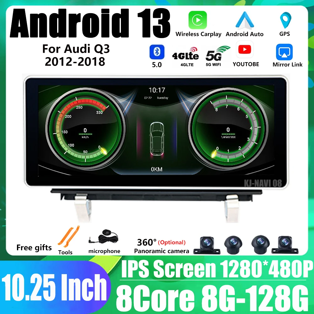 

Android 13 For Audi Q3 2012-2018 Car Multimedia Stereo System Google WIFI 4G SIM 8+128GB RAM IPS Touch Screen GPS Navi Carplay