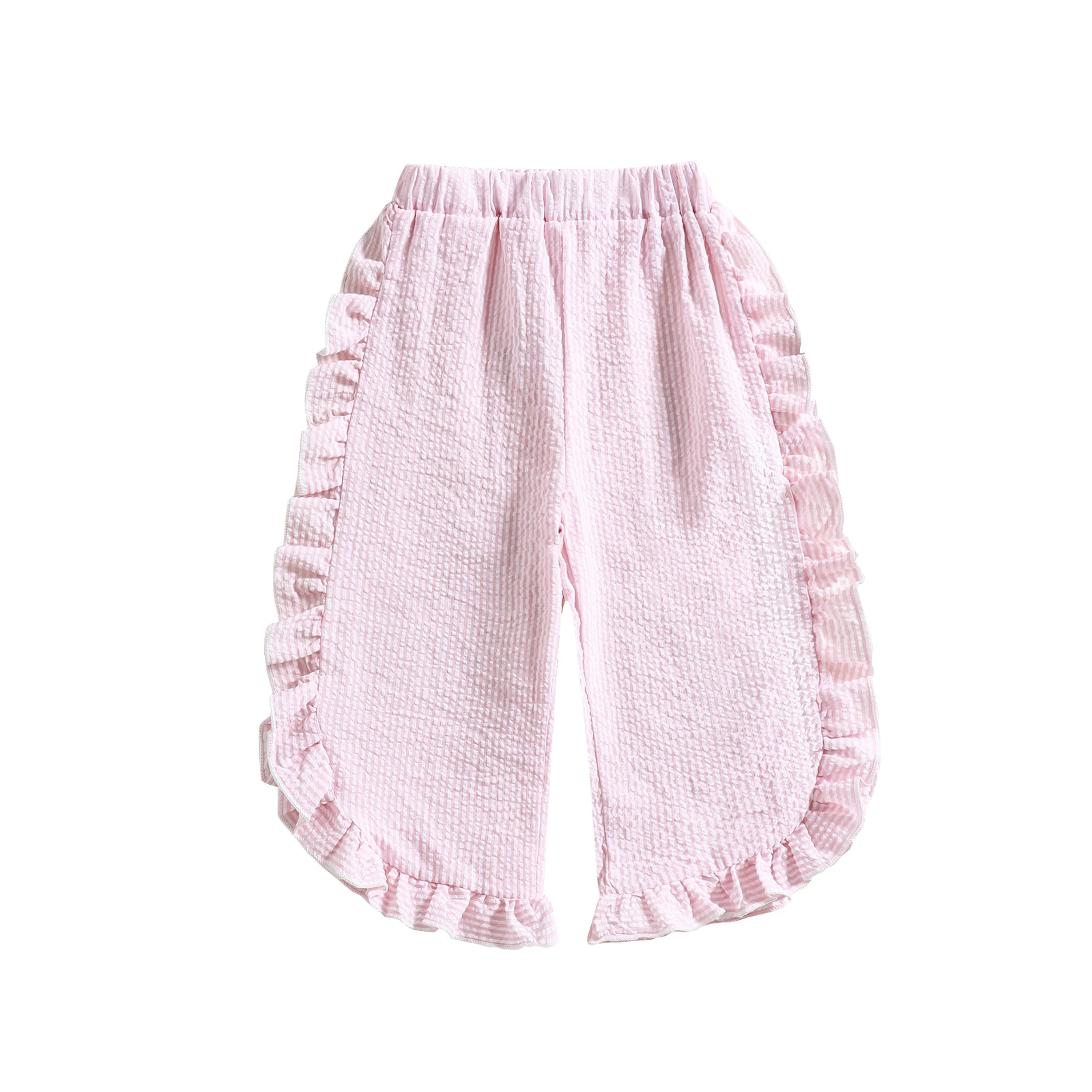 

Осенние брюки для маленьких девочек, свободный крой, стильные полосатые широкие брюки с рюшами и эластичной резинкой на талии