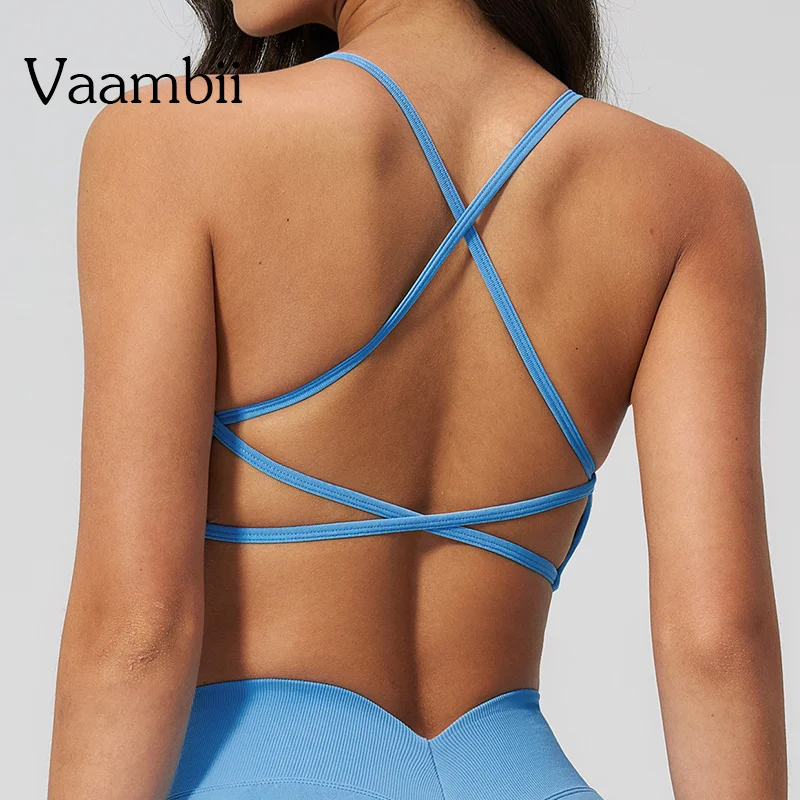 Cross Beauty Back Tank Top for Running Fitness Yoga Women's Sports Bra Padded Fitness & Training Sporty Backless Gym Bra