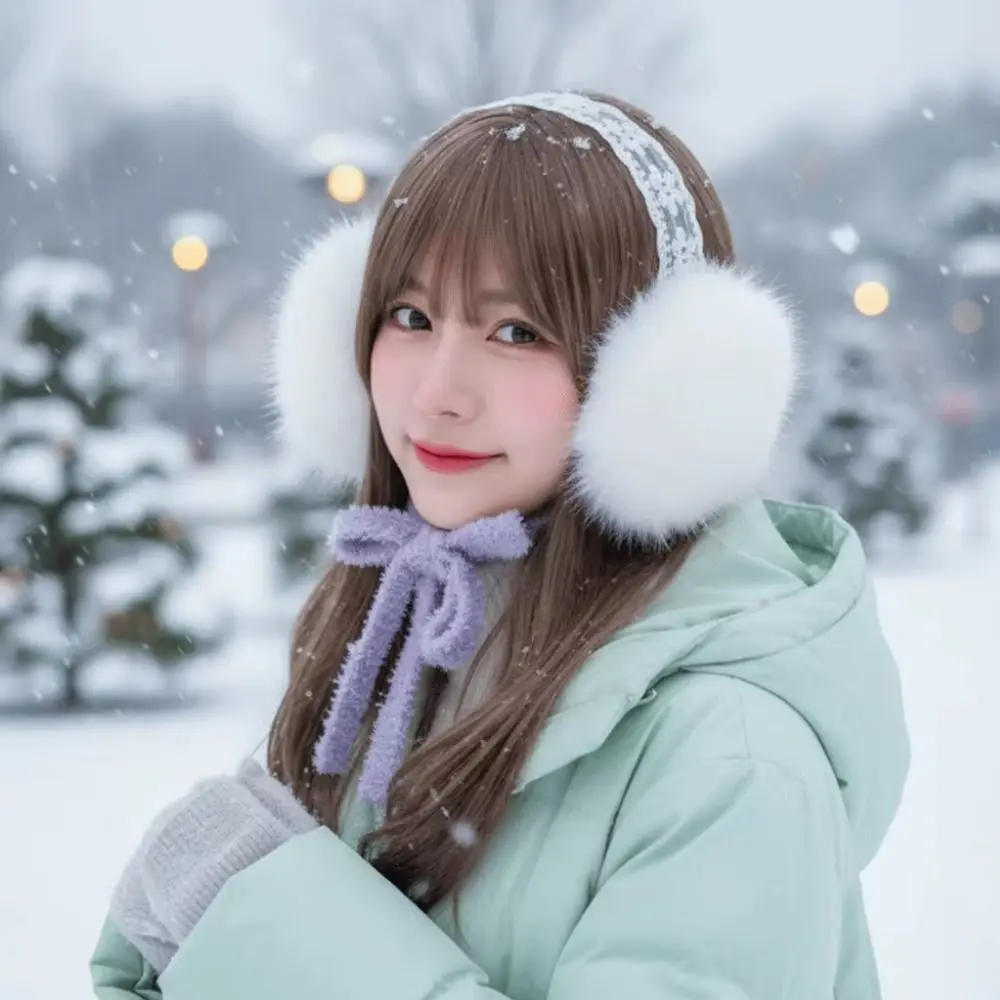 Soft Ear Cap Winter Earmuffs Material Windproof Feature Cold Proof Earmuffs Lace Design Lace Headband Fluffy Earmuffs