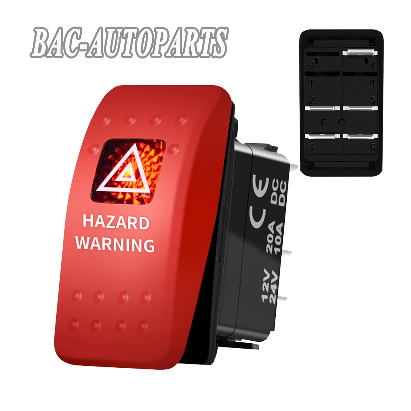 Hazard Warning Rocker Switch Button with Single Red Led Light Bar 12V 20A DC for Car Boat Motorcyle Yachts Auto Camper Parts