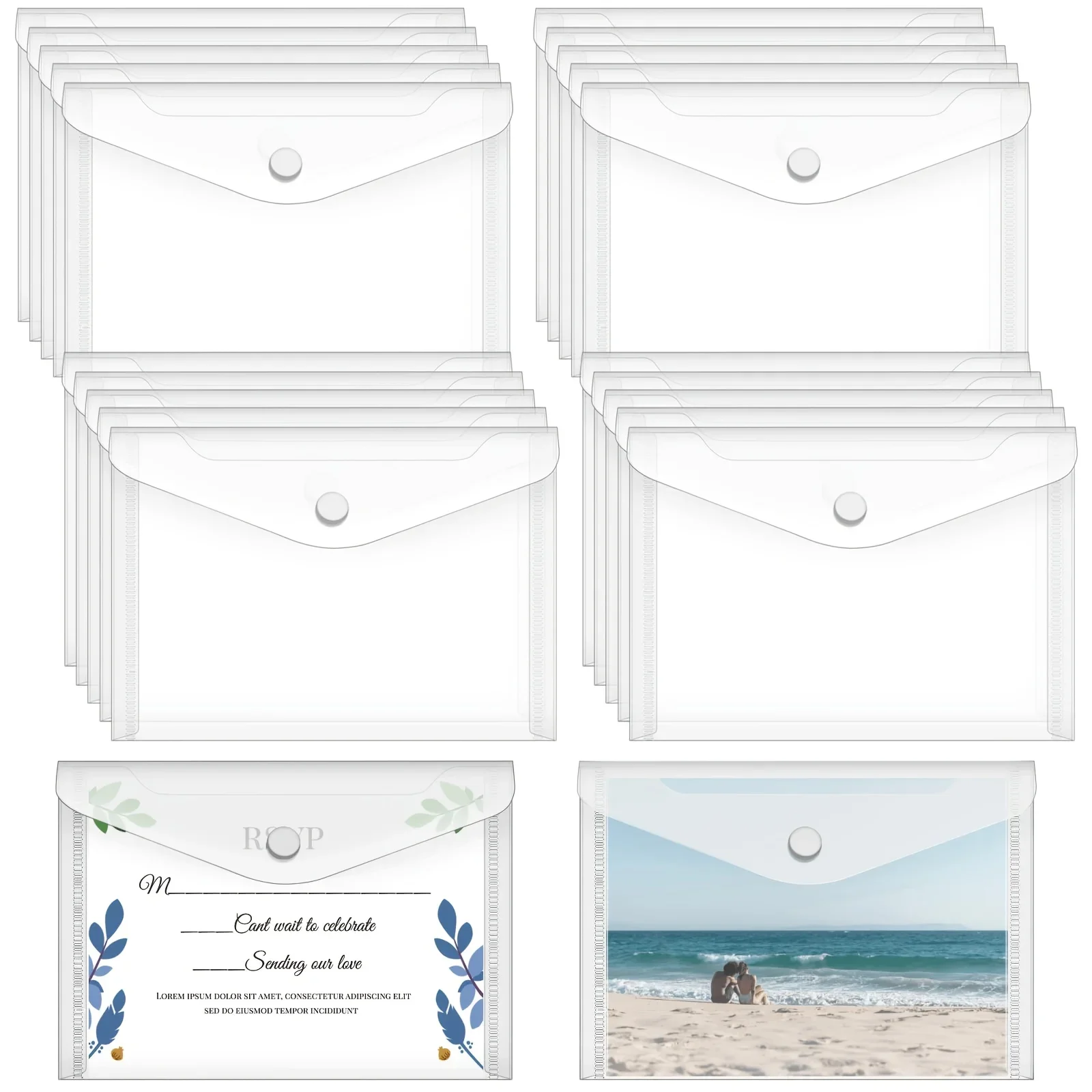 20 Stamp And Die Storage Pockets, Plastic Envelopes Snap-Button Scrapbook Storage Pouch Sticker Organizer Photo Storage Folders