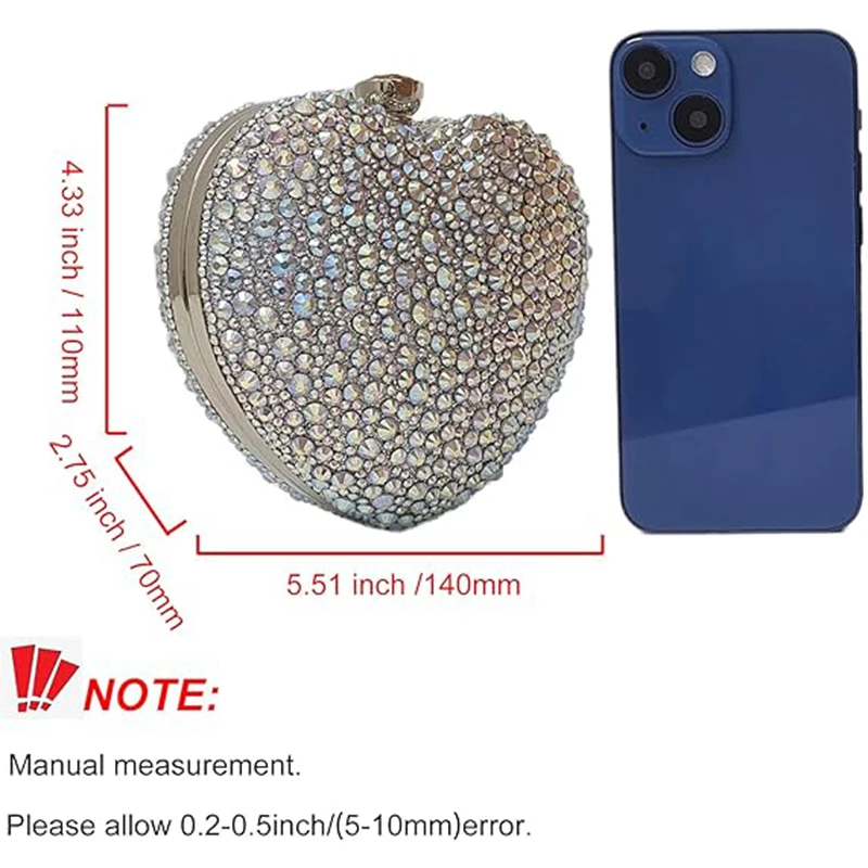 Luxury Diamond Heart Shape Clutch Evening Bag Shiny Crystal Handbag Wedding Dress Party Top-Handle Shoulder Bag Rhinestone