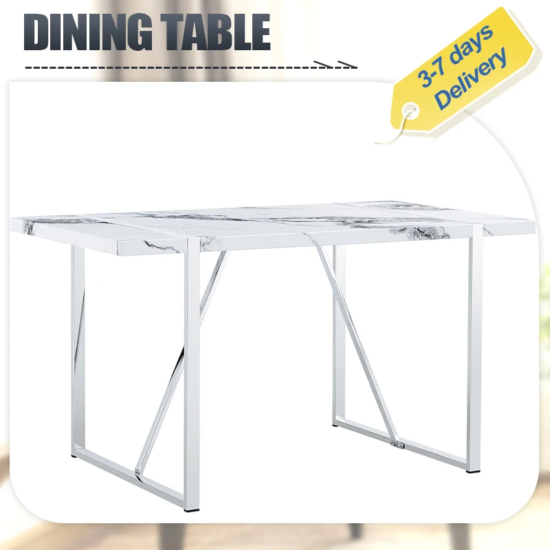 Modern Dining Table, Rectangular Faux Marble Kitchen Table For 4 People Living Room, Restaurant, Dining Room Modern Furniture