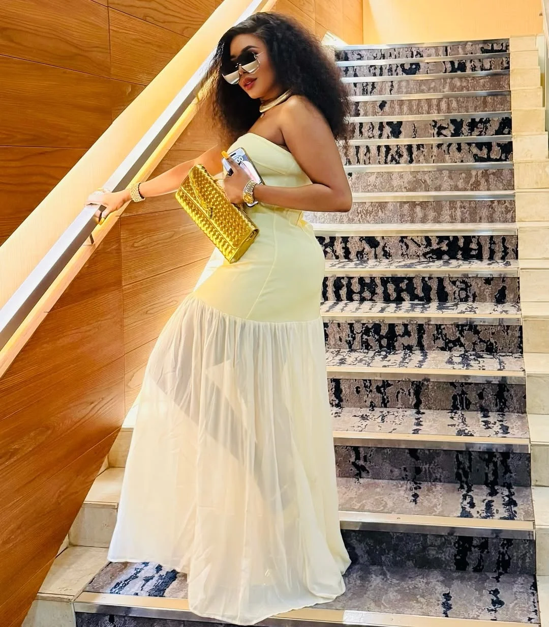 Sukienka wieczorowa Aso Ebi w kolorze jasnego żółtego, styl syreny, prosty krój, bez ramiączek, długa do podłogi, damska sukienka na formalne przyjęcie.