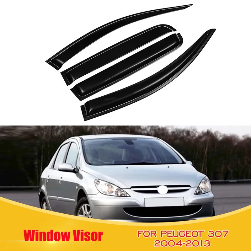 4Pcs Black Acrylic Side Window Deflector For Peugeot 307 2004-2013Window Visor Wind Rain Sun Smoke Guard Deflector Vent Shade