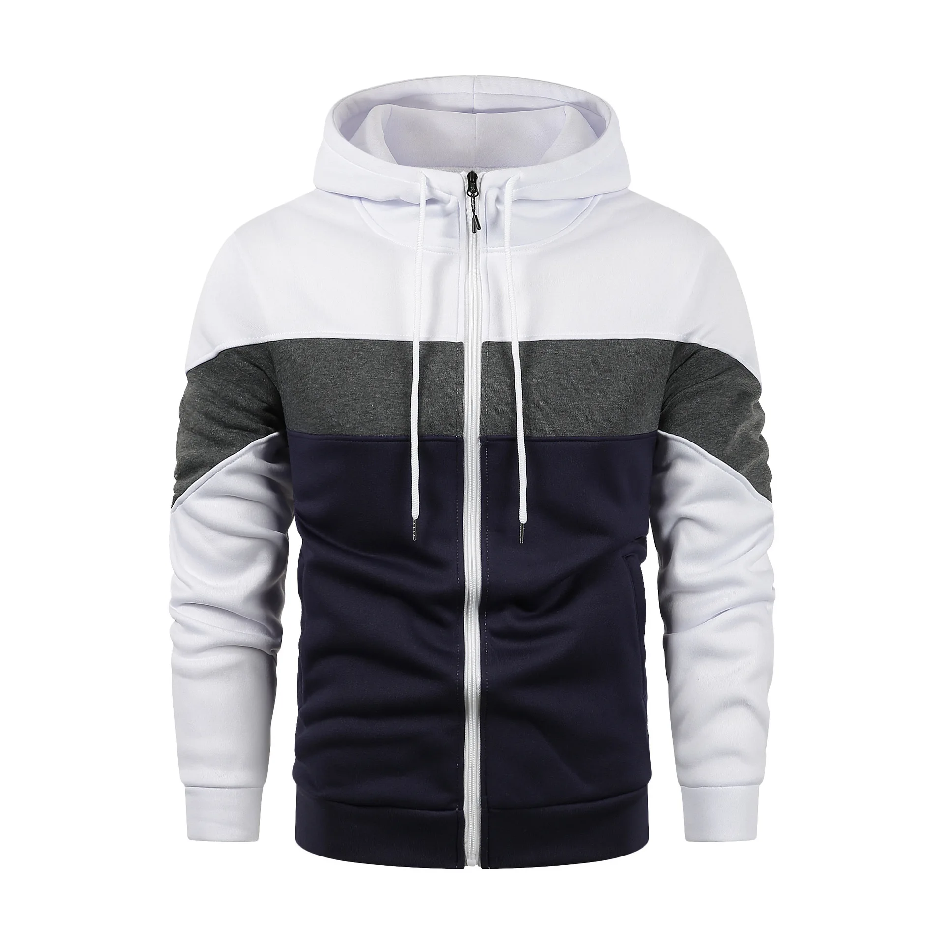 2024 Spring and Autumn Men\'s and Women\'s Fashion Zipper Splicing Hoodie Hoodie Outdoor Sports and Leisure Loose Simple Coat