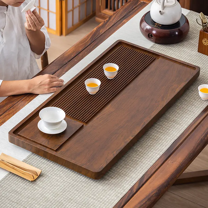 

Rectangular Vintage Tea Tray Bamboo Drainage Office Home Tea Tray Serving Luxury Kong Fu holz tablett rechteckig Tea Supplies
