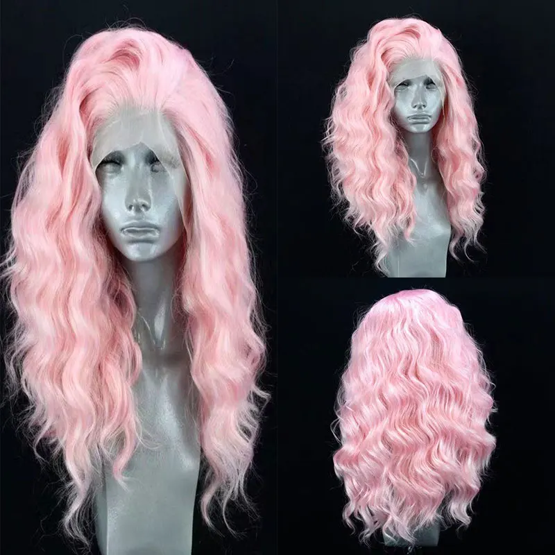 Living Pink Short Water Wave Hair Wig Synthetic 13X4 Lace Front Wigs High Quality Heat Resistant Fiber Hair For Women Cosplay