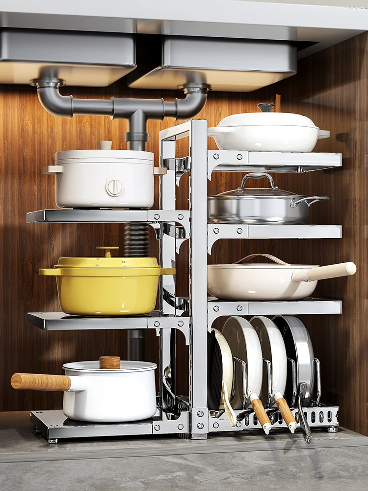 

Stainl Steel 304 Multi-layer Kitchen Storage Ra Pot Holder Cabinet under Sink Multi-functional Layered Organizer