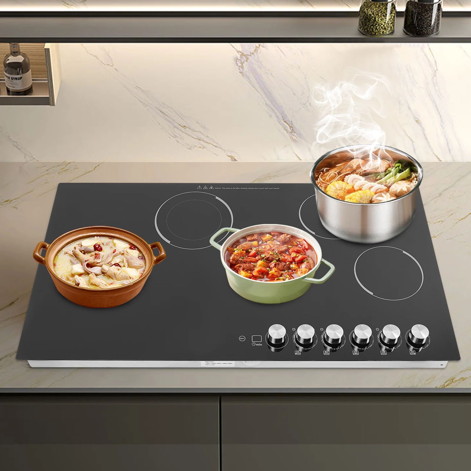 

Black Electric Stovetop Good Heat Dissipation 5 Burners Electric Cooktop 110V