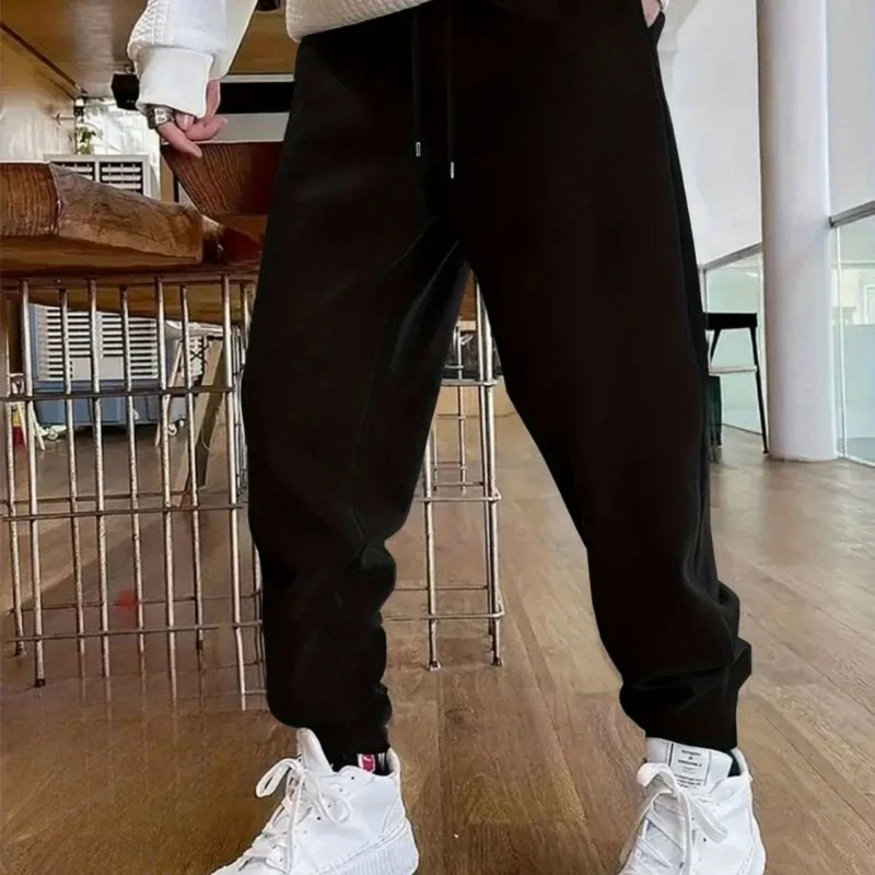 

Men's Autumn and Winter Casual Sweatpants with Elastic Waist and Drawstring, Knitted Fabric, Regular Fit, with Side Pockets