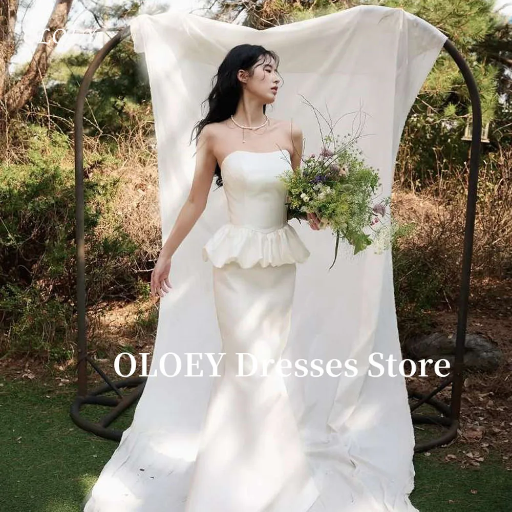 

OLOEY Elegant Strapless Mermaid Wedding Dresses Peplum Soft Satin Bridal Gowns Formal Party Dress Customized Formal Party