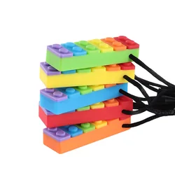 1PC Regenbogen Ziegel Kauen Halskette Baby Silikon Beißring Autismus Sensorische Zäh Spielzeug