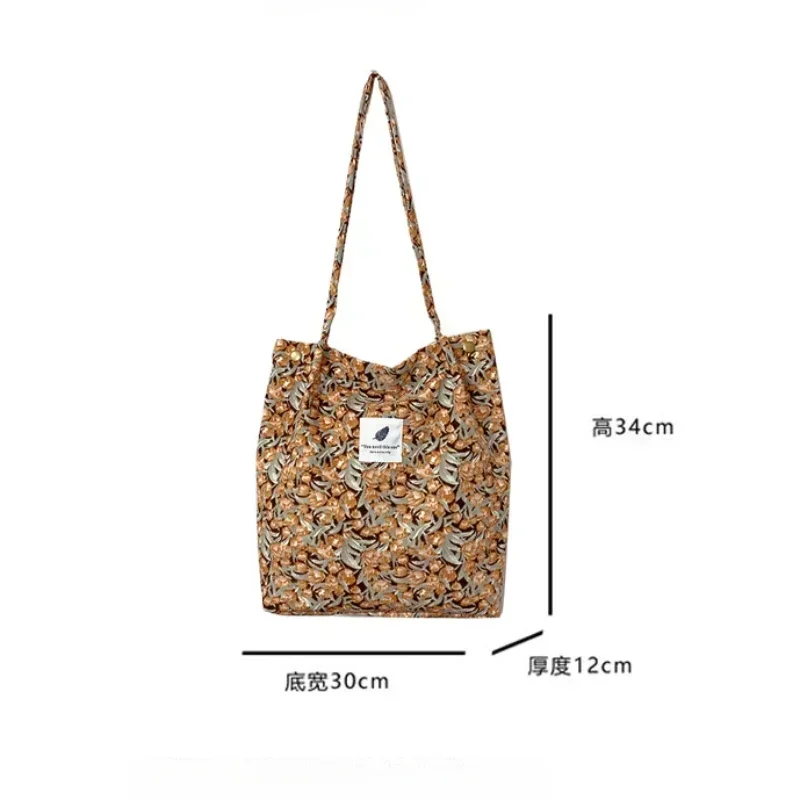 New Corduroy Shoulder Bag for Women Cotton Cloth Large Handbag Solid Color Eco Shopping Bag 2023 Ladies Reusable Totes Bags