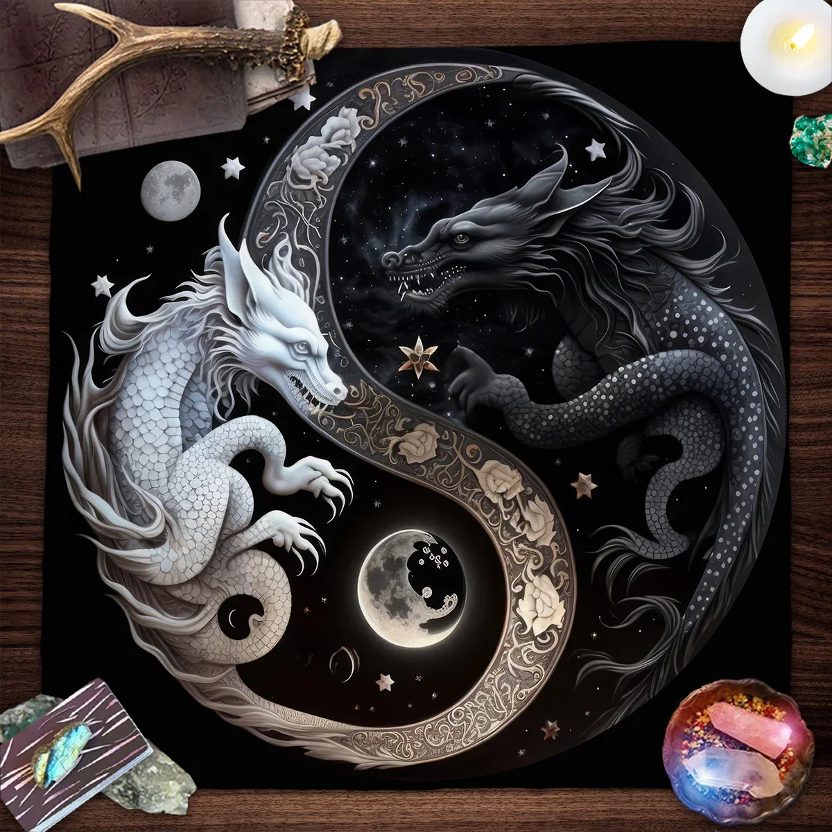 50/75/110/137cm Tarot mat Chinese Dragon Tarot Card Tablecloth Tapestry Black Moon Starry Sky Dragons Wicca Altar Cloths Home